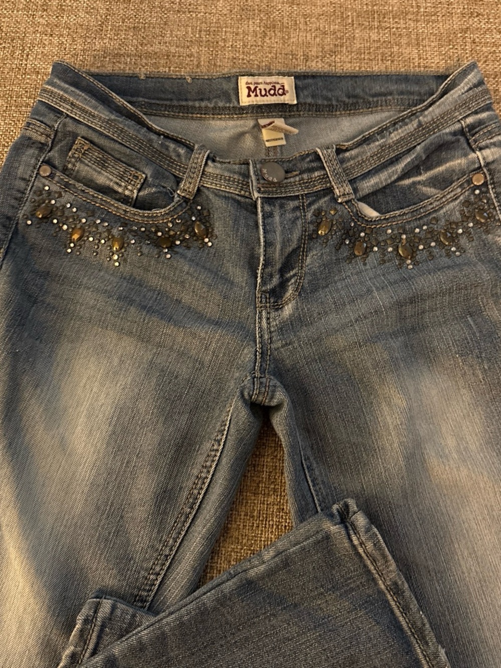 Mudd Women's Blue Boot Cut Jeans with Bead Embellishment